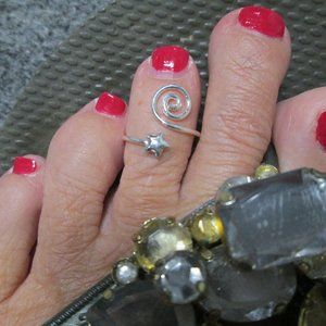 Adorable Sterling Silver Star & Swirl TOE RING/Midi Ring>925 Toe ring,Star ring